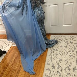 Elegant Blue Gown with Beaded Details